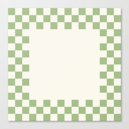 Checked Frame Checkered Pattern in Light Sage Green and Cream Canvas Print