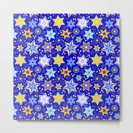 Embellished Stars of David Metal Print | Starofdavid, Hanukah, Hanukkah, Illustration, Stufandnonsense, Chanukkah, Digital, Pattern, Blue, Festivaloflights 
