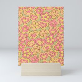 Happy Daisy and Heart Pattern, Cute, Fun, Floral Meadow Mini Art Print