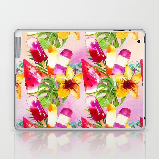 Hand Painted Pink Lilac Yellow Watercolor Summer Fruity Floral Laptop & iPad Skin