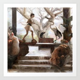 The Bird and Girl On Table Garcia - Guillermo Lorca Art Print