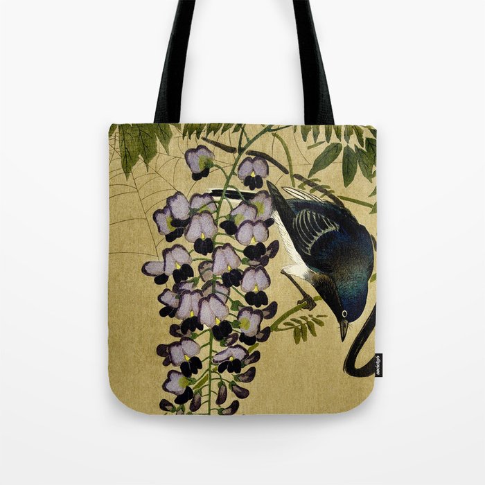 Bird and Wisteria flower - Vintage Japanese Woodblock Print Art Tote Bag