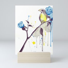 Bird and Blue Roses Mini Art Print