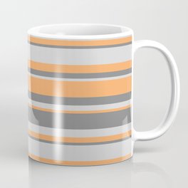 [ Thumbnail: Brown, Gray & Light Grey Colored Lined/Striped Pattern Coffee Mug ]