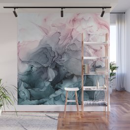 Blush and Payne's Grey Flowing Abstract Painting Wall Mural | Digital, Trendy, Pink, Painting, Fluidart, Navy, Blushpink, Ink, Love, Light 