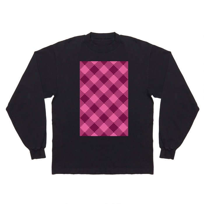 Retro Valentine's gingham check burgundy pink pattern Long Sleeve T Shirt