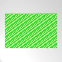 [ Thumbnail: Pale Goldenrod and Lime Colored Stripes/Lines Pattern Welcome Mat ]