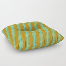 [ Thumbnail: Dark Goldenrod & Aquamarine Colored Striped/Lined Pattern Floor Pillow ]