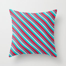 [ Thumbnail: Powder Blue, Dark Turquoise, and Crimson Colored Lined Pattern Throw Pillow ]