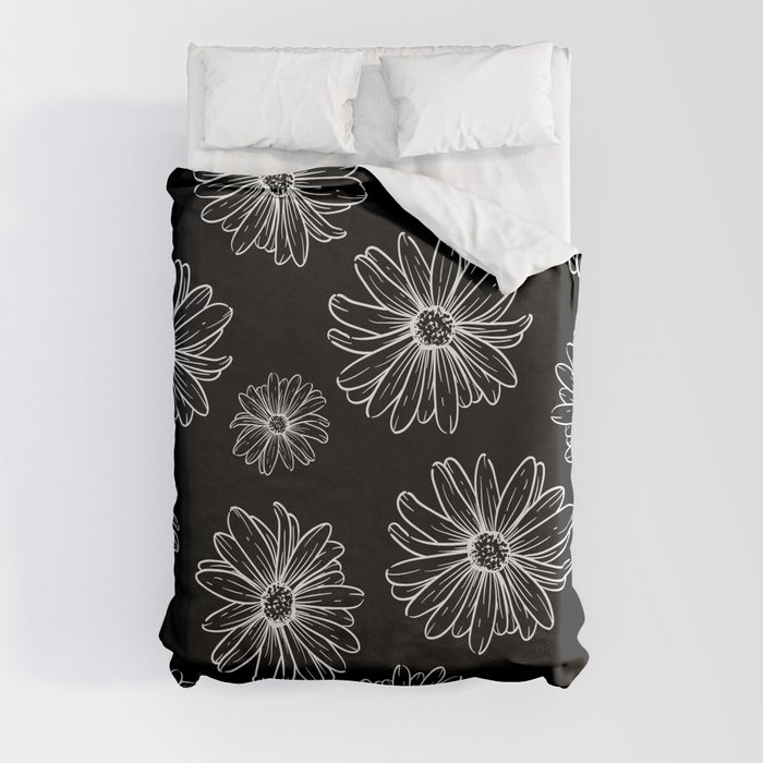 Dainty Black and White Flowers Duvet Cover