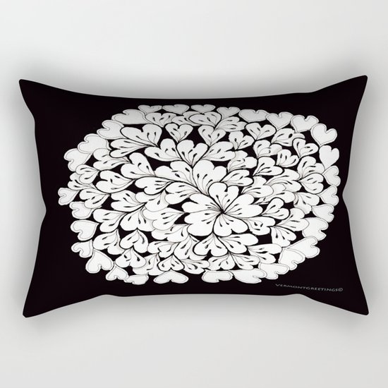 Hearts and Flowers Zentangle black and white illustration Rectangular Pillow