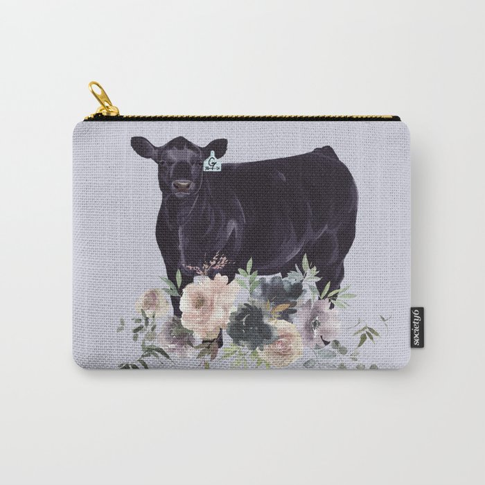 Angus Heifer with Lavender Floral  Carry-All Pouch