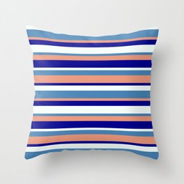 [ Thumbnail: Blue, Dark Salmon, Dark Blue & Mint Cream Colored Stripes Pattern Throw Pillow ]