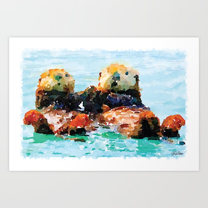 Otters Holding Hands Art Print By Lroberto Society6