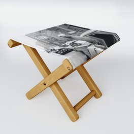Llama Riding in Taxi, Black and White Vintage Print Folding Stool