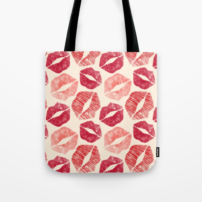 Pattern Lips in Red Lipstick Tote Bag