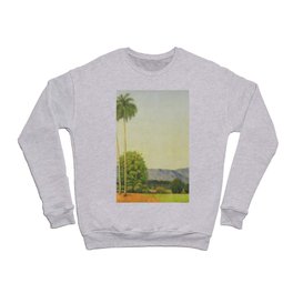 Date Palm Grove and Tropical Island Mountain Landscape with Palms by Domingo Ramos Crewneck Sweatshirt