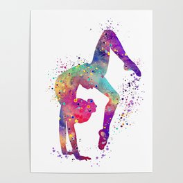 Girl Gymnastics Tumbling Watercolor Poster