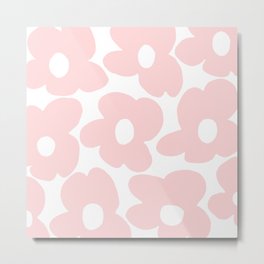 Large Baby Pink Retro Flowers on White Background #decor #society6 #buyart Metal Print