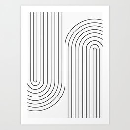 Minimal Line Curvature I Black and White Mid Century Modern Arch Abstract Art Print