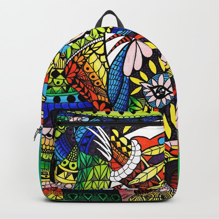 Rainbow Rhino Green Background Backpack