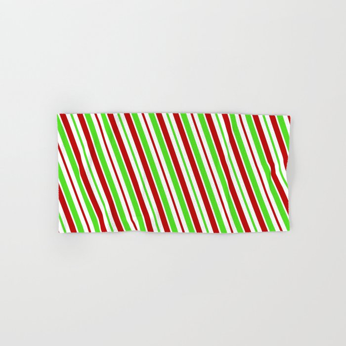 Festive, Christmas-Style Red, White, and Green Colored Stripes/Lines Pattern Hand & Bath Towel