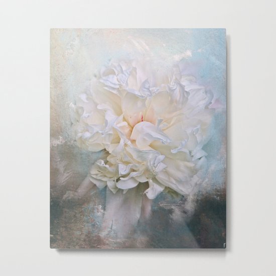 Abstract Peony in Blue Metal Print