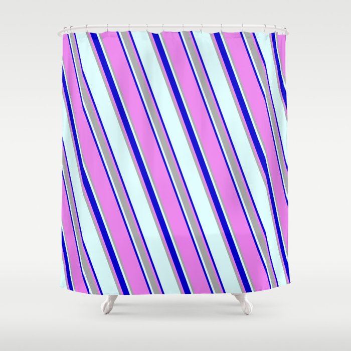Light Cyan, Blue, Violet, and Dark Grey Colored Lines/Stripes Pattern Shower Curtain