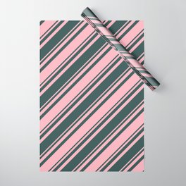 [ Thumbnail: Dark Slate Gray and Light Pink Colored Lined Pattern Wrapping Paper ]