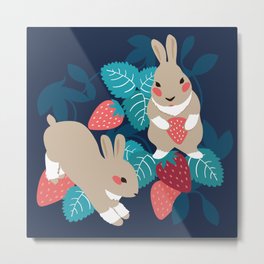 Strawberry Bunny Metal Print | Kid, Bunny, Strawberry, Berry, Bunnies, Cute, Strawberrybunny, Painting, Easter, Rabbit 