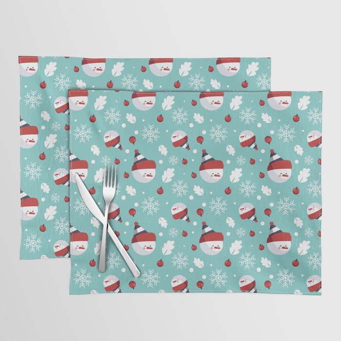 Christmas Pattern Turquoise Snowflake Snowman Placemat