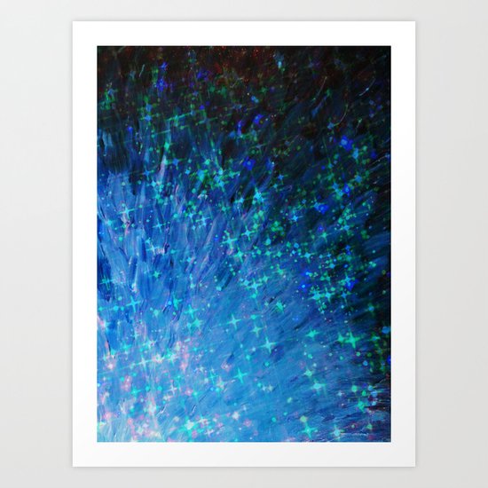 GALACTIC SCALES Sea Scales in Deep Royal Marine Navy Blue Tones, Stars Abstract Acrylic Painting Art Print