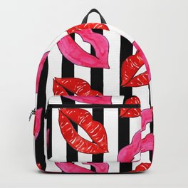 Valentine black stripe with Pink and Red Lips  Backpack