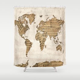 world map music vintage Shower Curtain