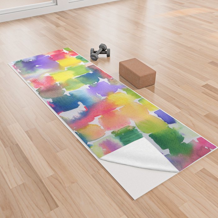 rainbow squares Yoga Towel