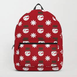 Snowman Snowflakes pattern Christmas decorations retro colors dark red background Backpack
