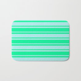[ Thumbnail: Green and Turquoise Colored Lines Pattern Bath Mat ]