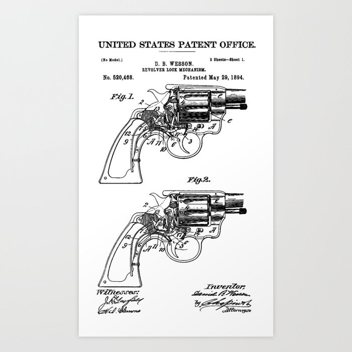 Smith And Wesson Revolver Patent 1894 Art Print