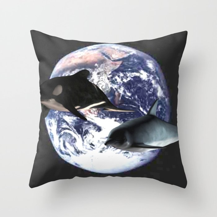 Whale & Dolphin in space Throw Pillow