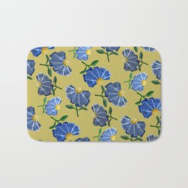 Little Flowers Blue and Yellow Pattern Bath Mat | Summer, Spring, Digital, Drawing, Yellow, Flowers, Shine, Pattern, Colorful, Blue 