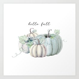 Hello Fall blue pumpkin Art Print