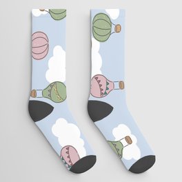 Hand drawn hot air balloons, transportation for adventure seekers on sky blue Socks
