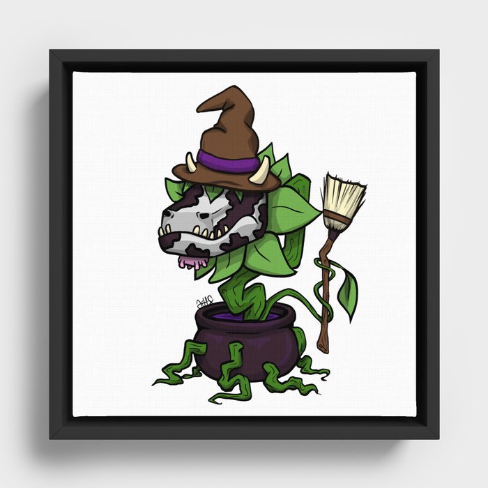 Witchy Cow Plant Framed Canvas
