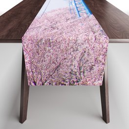 Japan Photography - Pink Trees On Both Side Of A River Table Runner