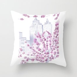 Cherry Blossom Tree Spring in New York City NYC Gathering of Lines Throw Pillow