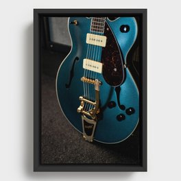 Close up Blue Guitar body | Instrument Photography | Colorful Guitar Framed Canvas