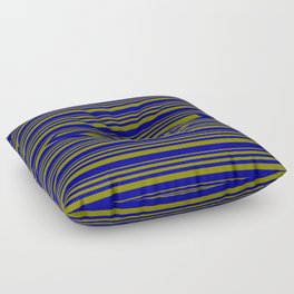 [ Thumbnail: Green & Dark Blue Colored Striped/Lined Pattern Floor Pillow ]