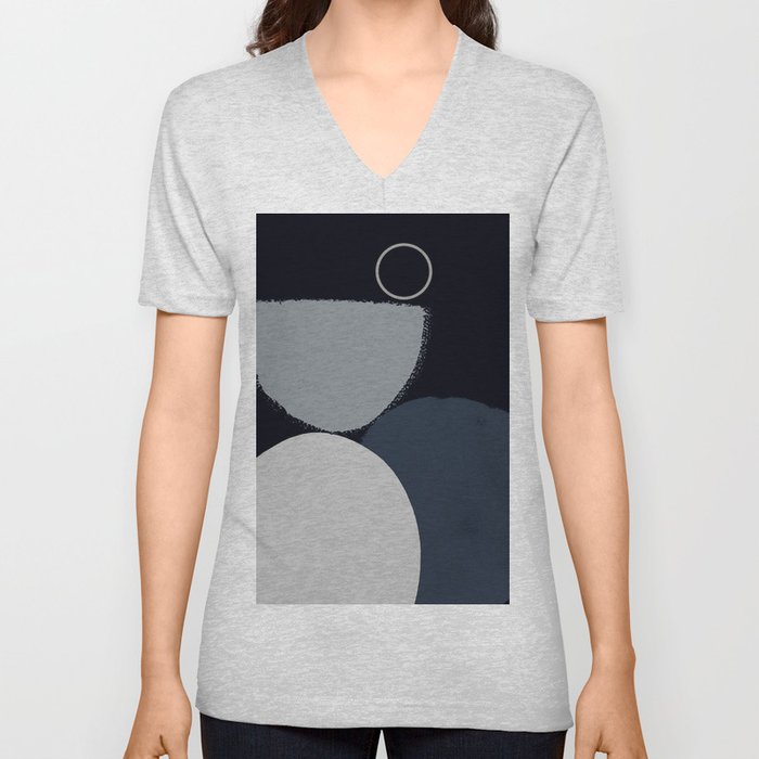 80s Arches and Circles Balance Black and White V Neck T Shirt