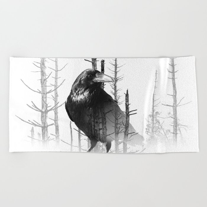 Common Raven Among The Trees Beach Towel