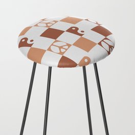 Checkered Peace Symbol & Yin Yang Pattern \\ Brown Multicolor Counter Stool